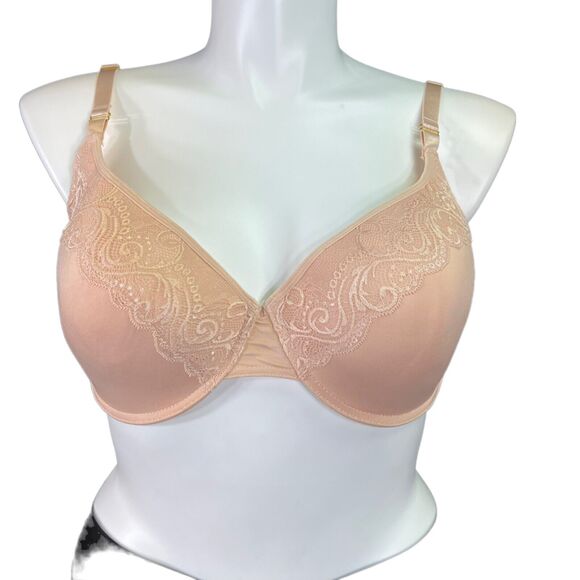 Delta Burke Womens Bra Lace Underwire Lightly Lined Full Coverage Beige 42D - Picture 2 of 9